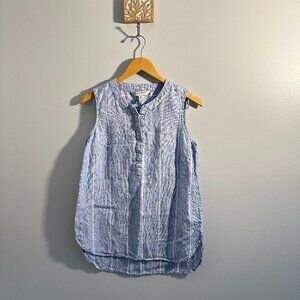 Ellen Tracy Linen Blue Light Tank Top Camisole 3/4 button M